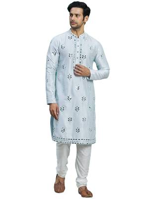 Blue embroidered art silk kurta-pajama 3