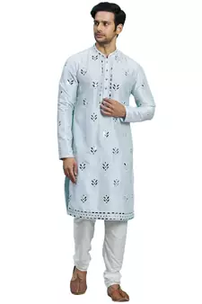Blue embroidered art silk kurta-pajama