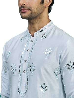 Blue embroidered art silk kurta-pajama 4