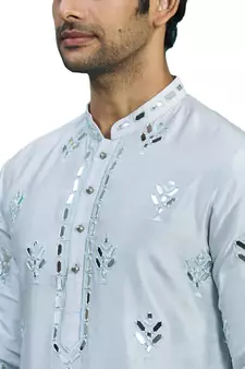 Blue embroidered art silk kurta-pajama