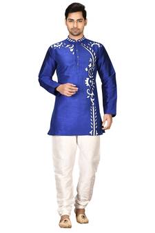 Blue embroidered art silk kurta-pajama