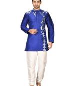 Blue embroidered art silk kurta-pajama