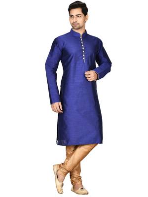 Blue plain art silk kurta-pajama 1