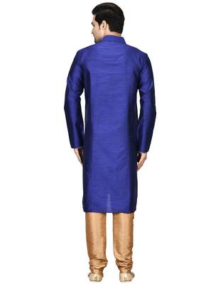Blue plain art silk kurta-pajama 2