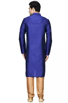 Blue plain art silk kurta-pajama