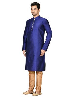 Blue plain art silk kurta-pajama 4