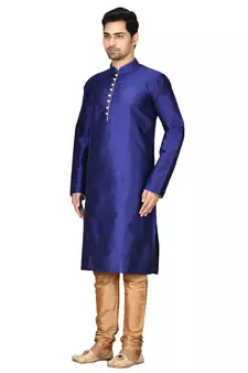 Blue plain art silk kurta-pajama
