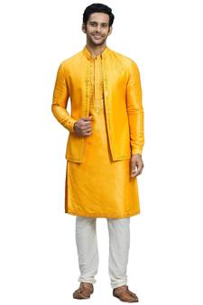 Orange embroidered art silk kurta-pajama