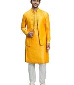 Orange embroidered art silk kurta-pajama