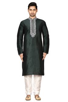 Black embroidered art silk kurta-pajama