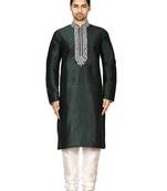 Black embroidered art silk kurta-pajama