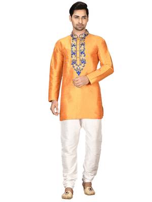 Orange embroidered art silk kurta-pajama 1