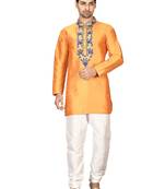 Orange embroidered art silk kurta-pajama