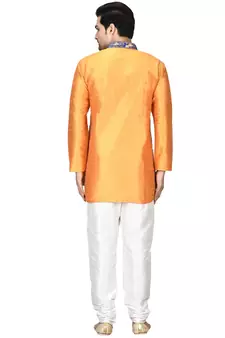 Orange embroidered art silk kurta-pajama