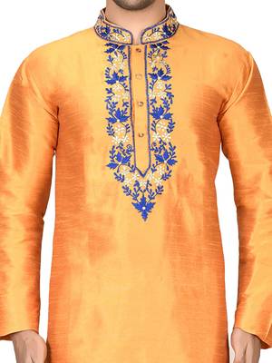 Orange embroidered art silk kurta-pajama 3