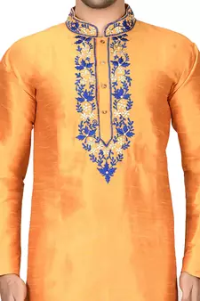 Orange embroidered art silk kurta-pajama