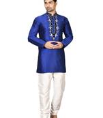 Blue embroidered art silk kurta-pajama