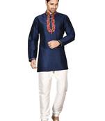 Black embroidered art silk kurta-pajama