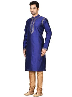 Blue embroidered art silk kurta-pajama 1