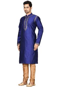 Blue embroidered art silk kurta-pajama
