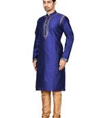 Blue embroidered art silk kurta-pajama