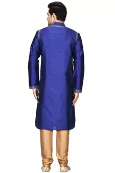 Blue embroidered art silk kurta-pajama