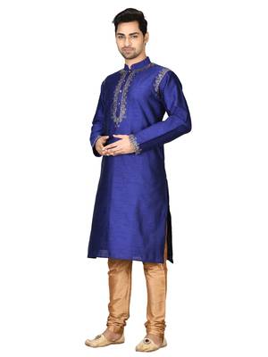 Blue embroidered art silk kurta-pajama 3
