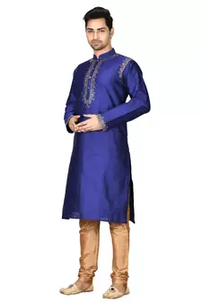 Blue embroidered art silk kurta-pajama