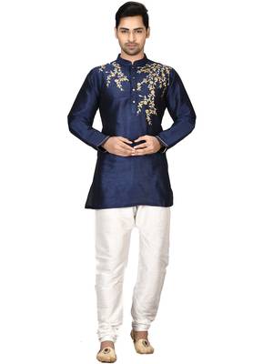 Blue embroidered art silk  kurta-pajama 1
