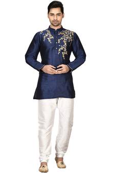 Blue embroidered art silk  kurta-pajama