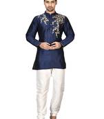 Blue embroidered art silk  kurta-pajama
