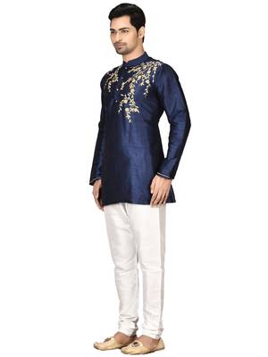 Blue embroidered art silk  kurta-pajama 3