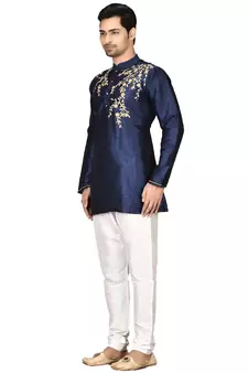 Blue embroidered art silk  kurta-pajama