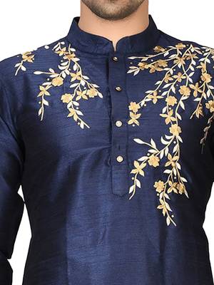 Blue embroidered art silk  kurta-pajama 4