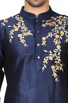 Blue embroidered art silk  kurta-pajama