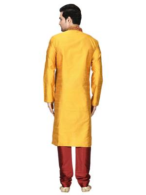 Yellow embroidered art silk kurta-pajama 2