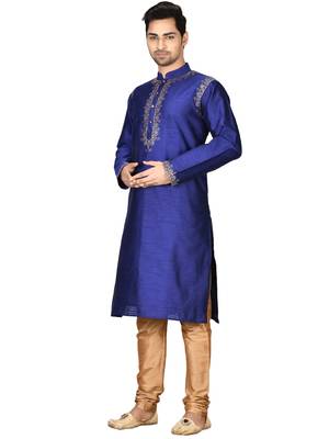 Blue embroidered art silk kurta-pajama 1