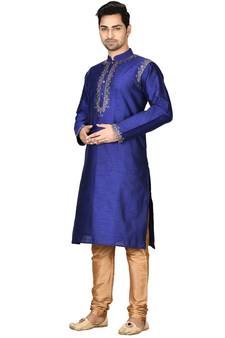 Blue embroidered art silk kurta-pajama