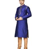 Blue embroidered art silk kurta-pajama