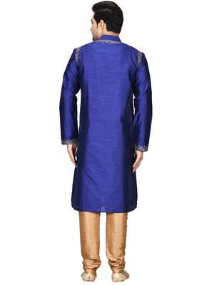 Blue embroidered art silk kurta-pajama 2