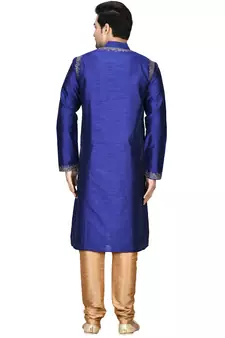Blue embroidered art silk kurta-pajama