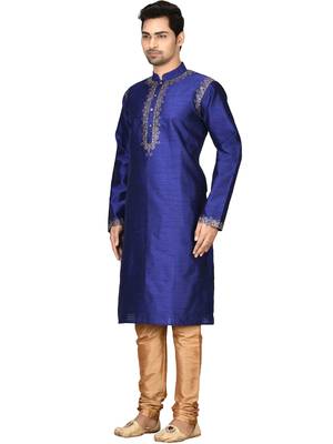 Blue embroidered art silk kurta-pajama 3
