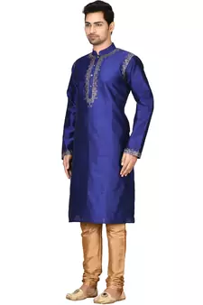 Blue embroidered art silk kurta-pajama