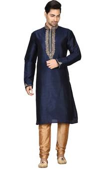 Blue embroidered art silk kurta-pajama