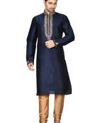 Blue embroidered art silk kurta-pajama