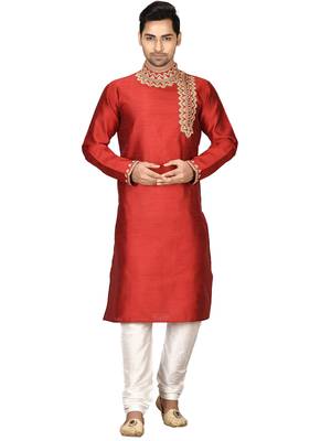 Maroon embroidered art silk kurta-pajama 1