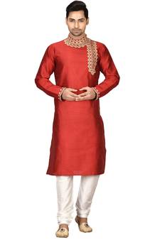 Maroon embroidered art silk kurta-pajama