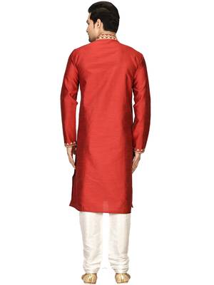 Maroon embroidered art silk kurta-pajama 2