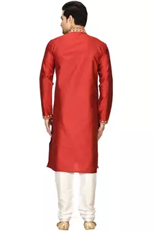 Maroon embroidered art silk kurta-pajama