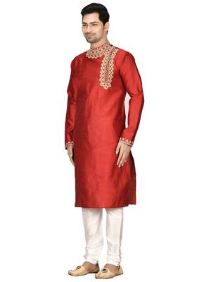 Maroon embroidered art silk kurta-pajama 3